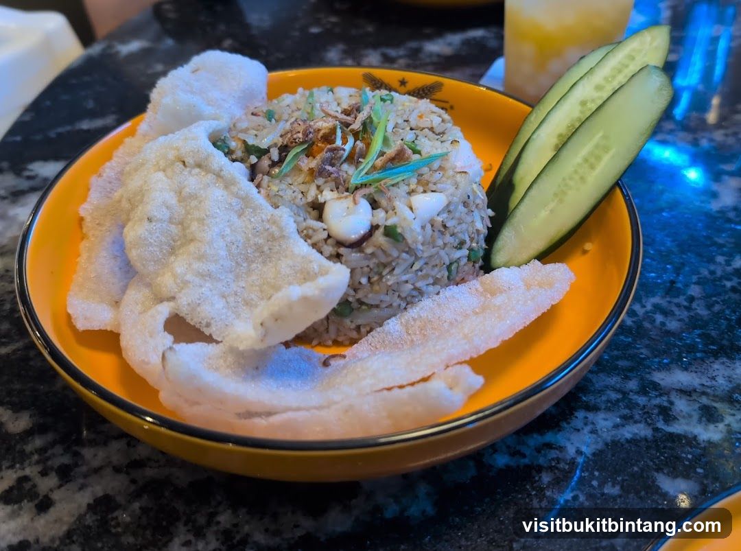 Fried Rice with Prawn Crackers and Cucumber
