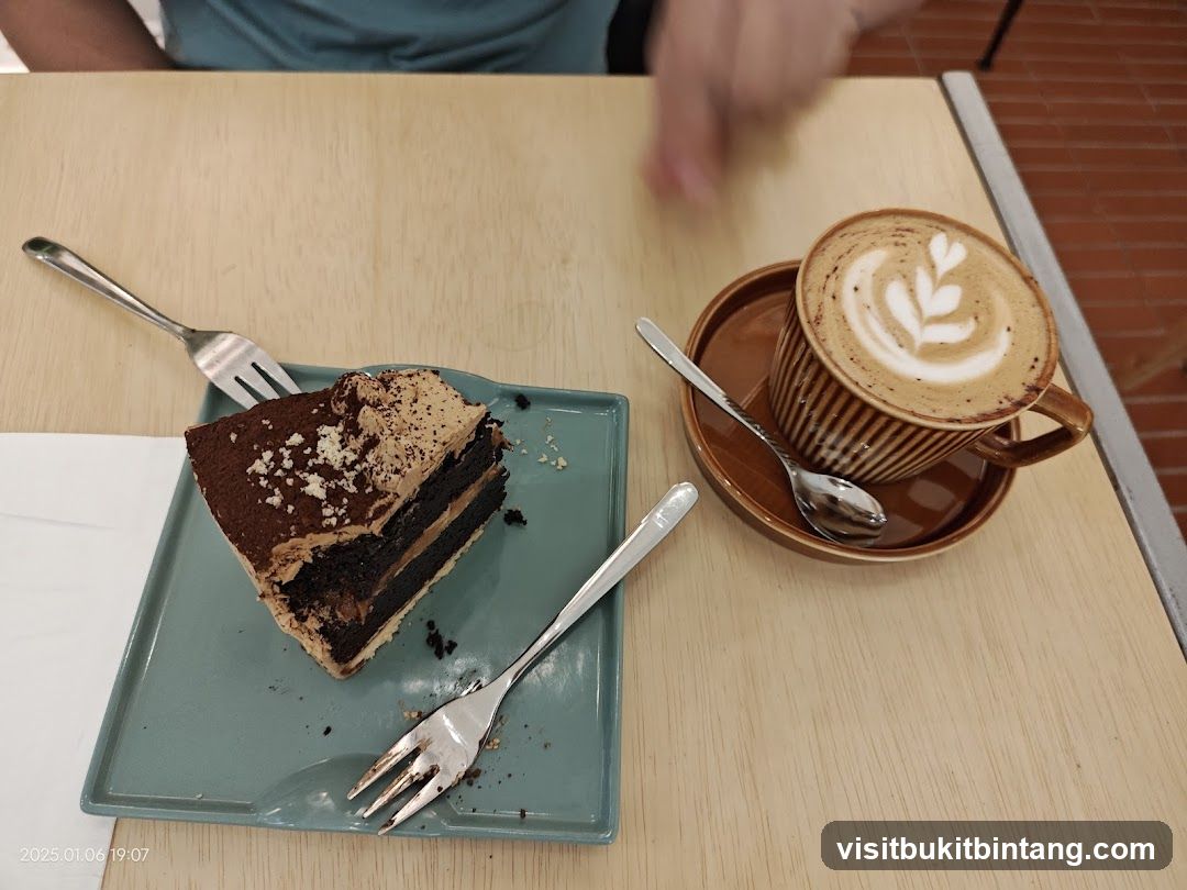 Chocolate cake and latte