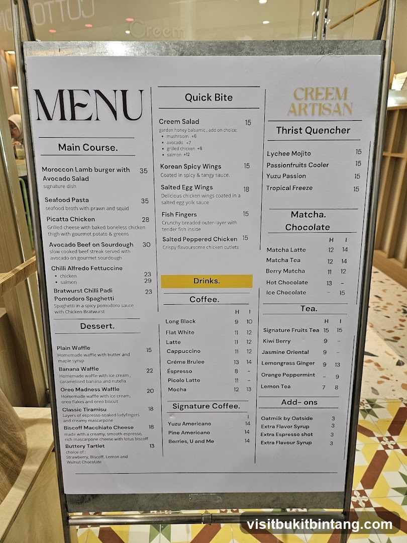Creem Artisan Menu