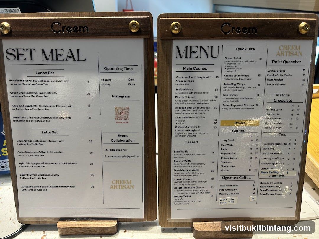 Creem Artisan Menu