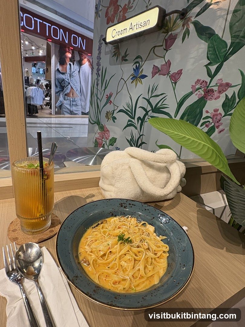 Creamy Pasta Dish and Drink