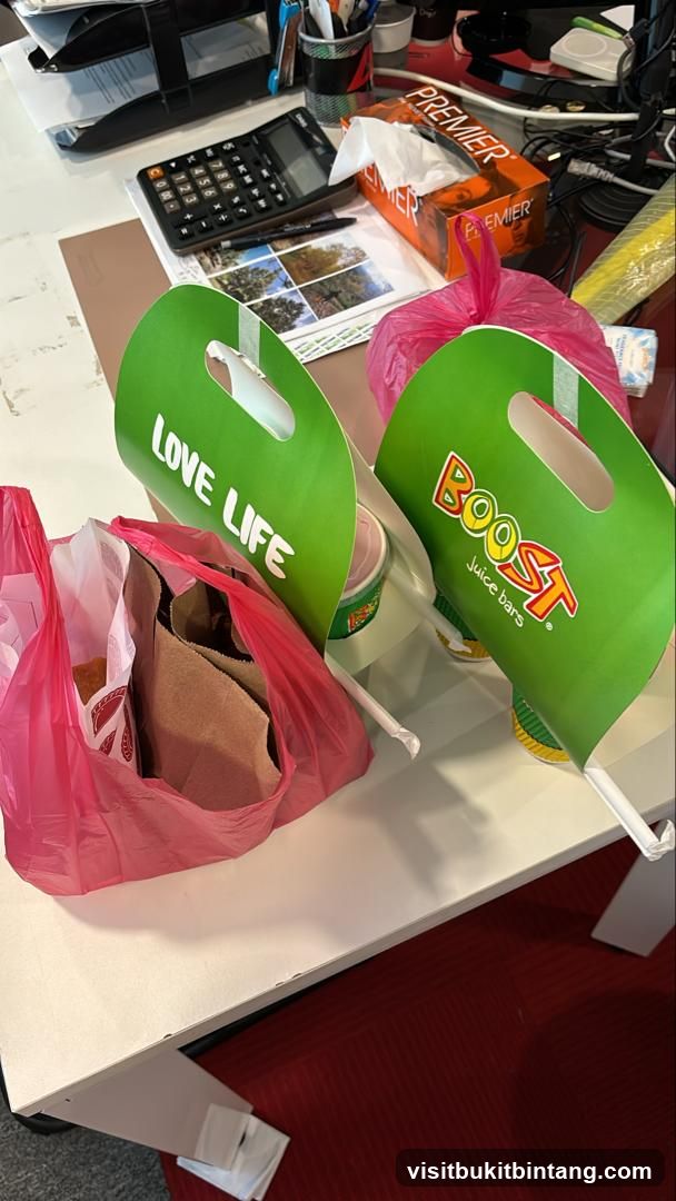 Boost Juice Bars bags and takeout food