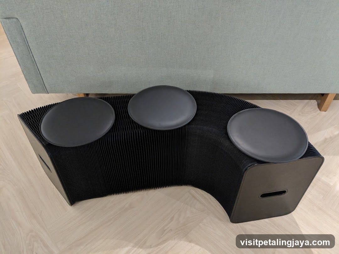 Modern Black Bench with Circular Seats