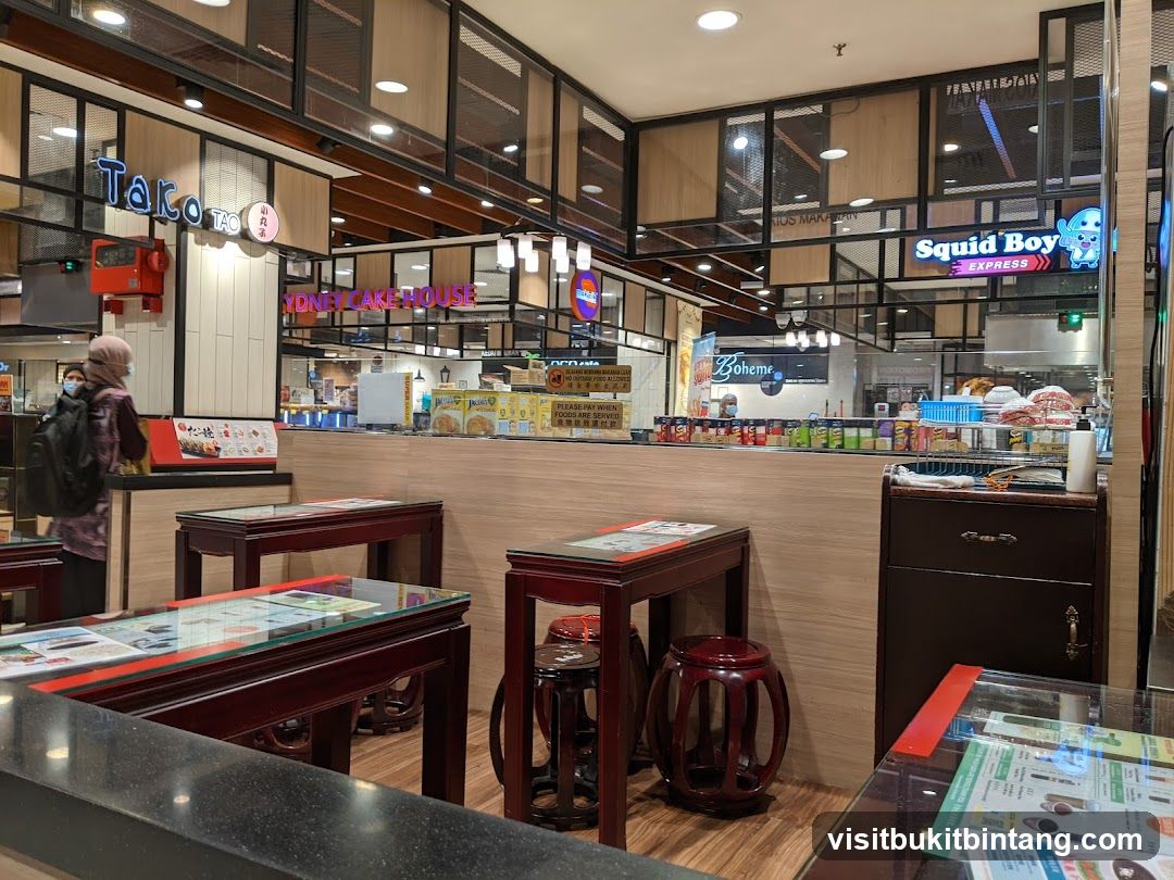 Food court interior with multiple eateries