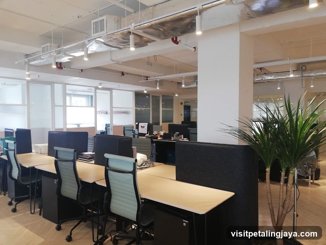 Office Interior with Desks and Plants