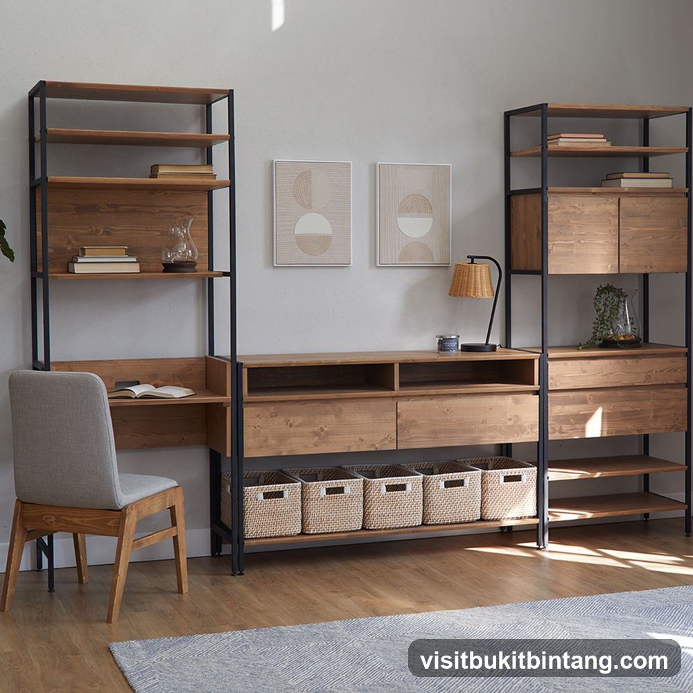 Modern Wooden Shelving Unit with Desk