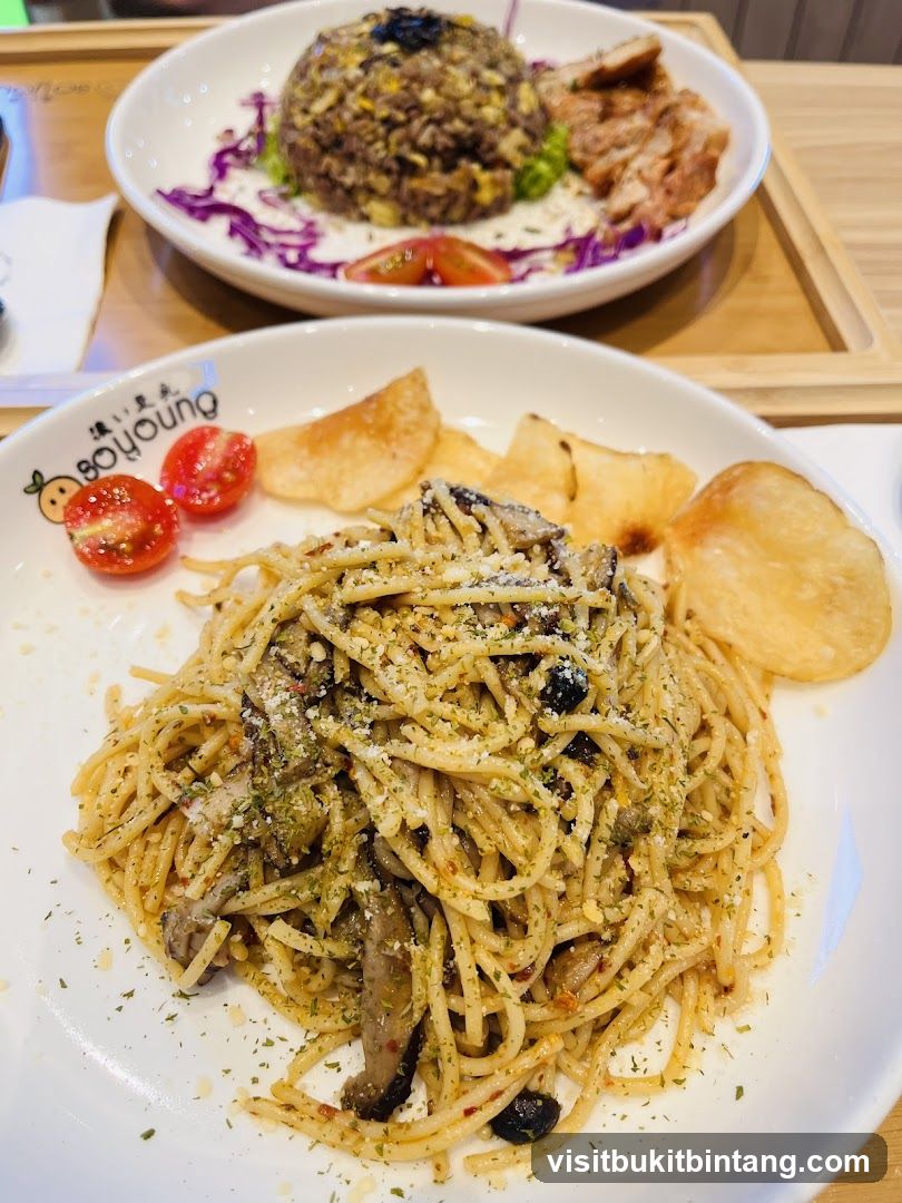 Mushroom Spaghetti and Rice Dish