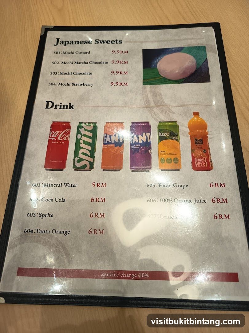 Japanese Sweets and Drinks Menu
