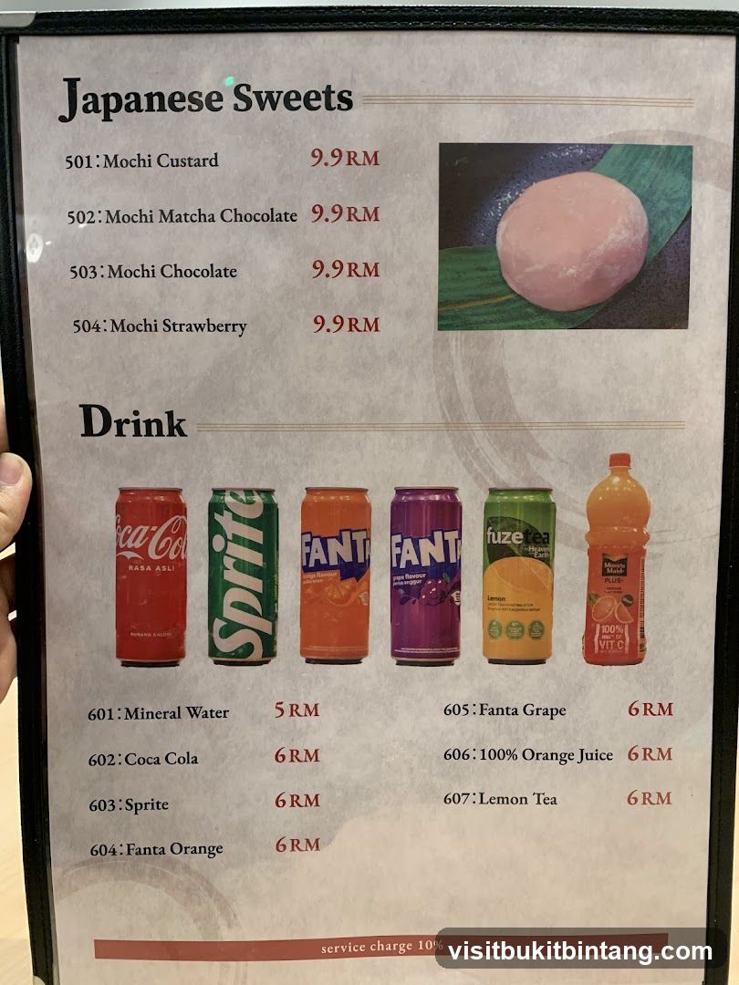 Japanese Sweets and Drinks Menu