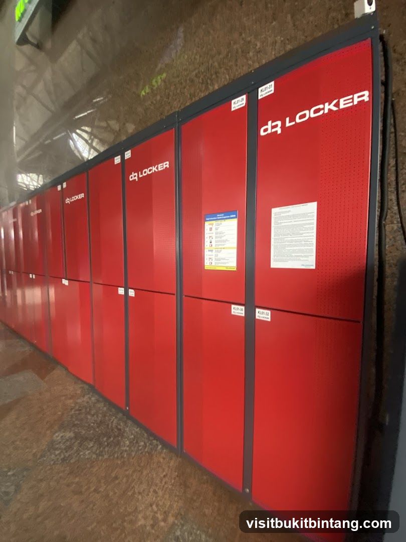 Red lockers with company logo