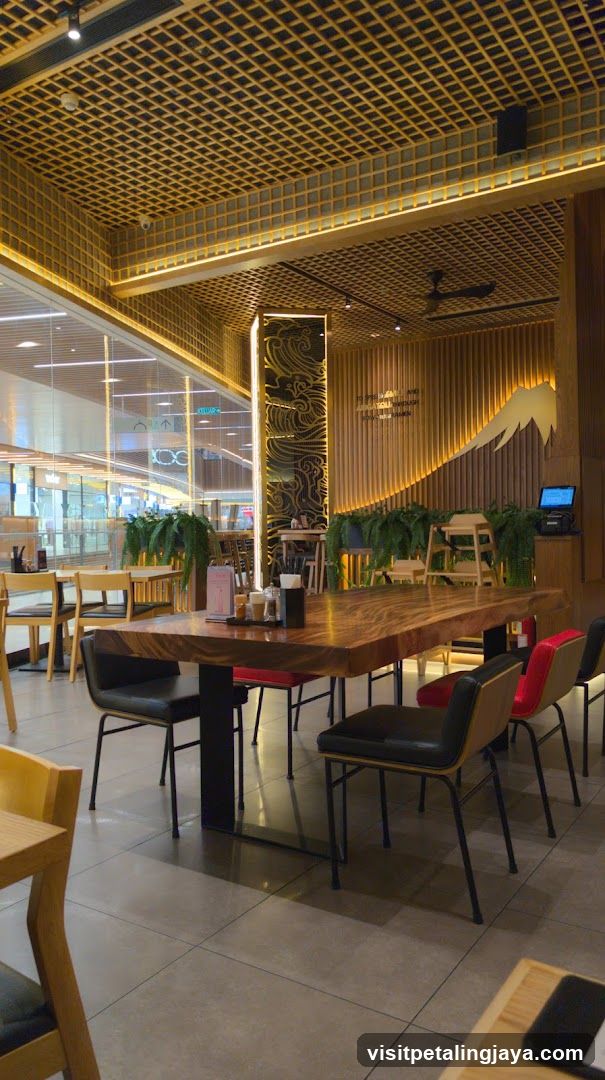 Restaurant Interior with Wooden Tables and Chairs
