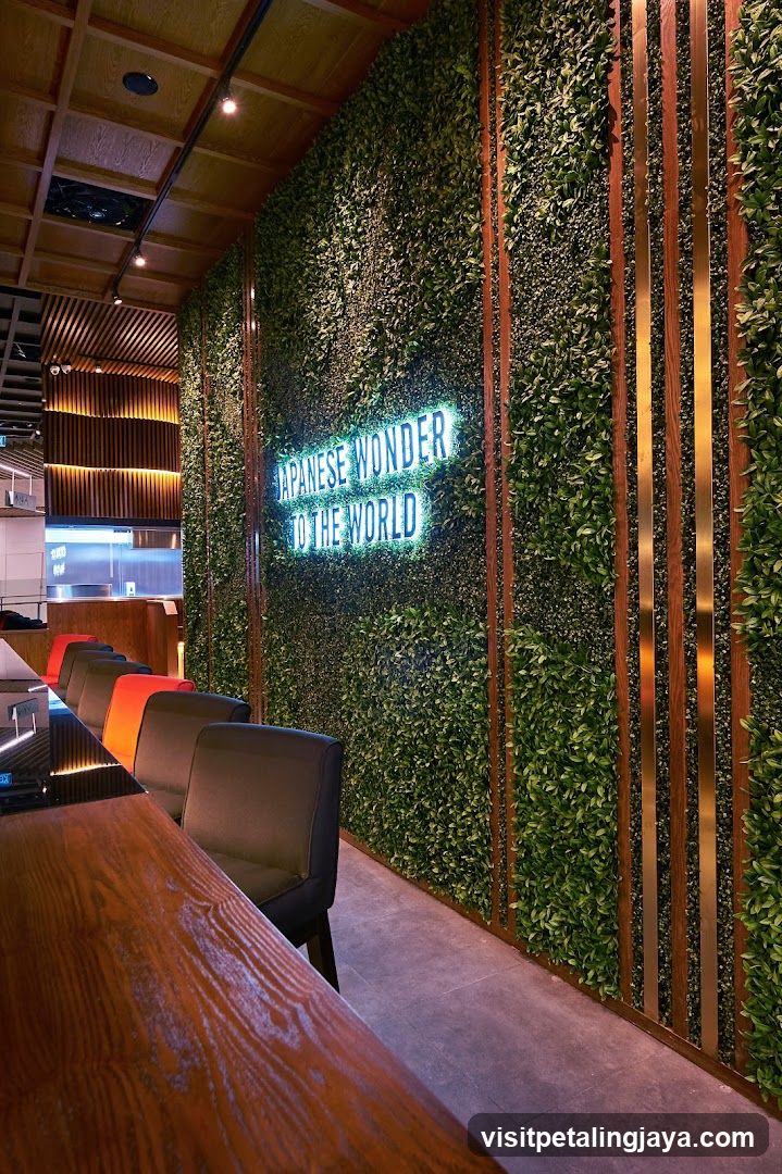 Interior with Green Wall and Neon Sign