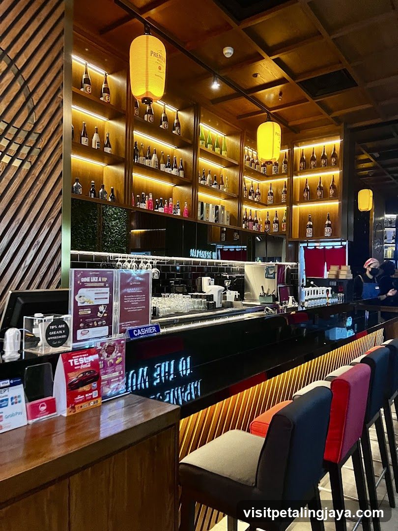 Bar Interior with Shelves and Seating