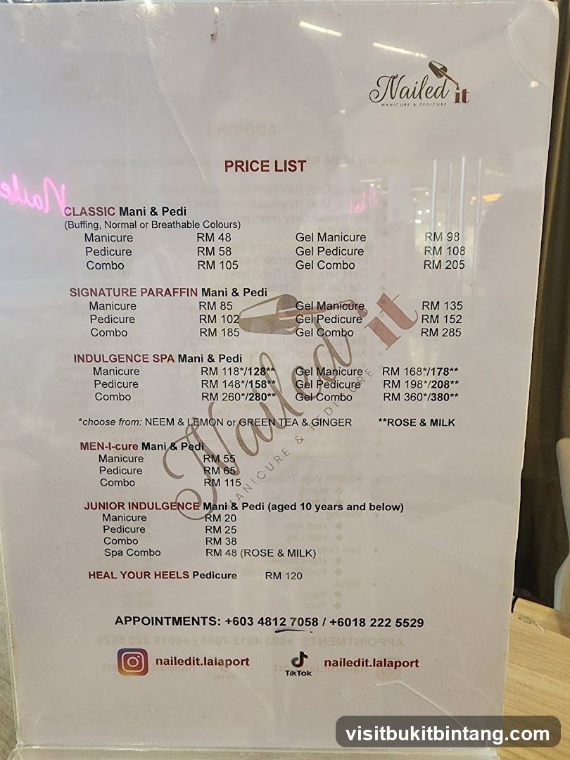 Nailed it Manicure & Pedicure Price List