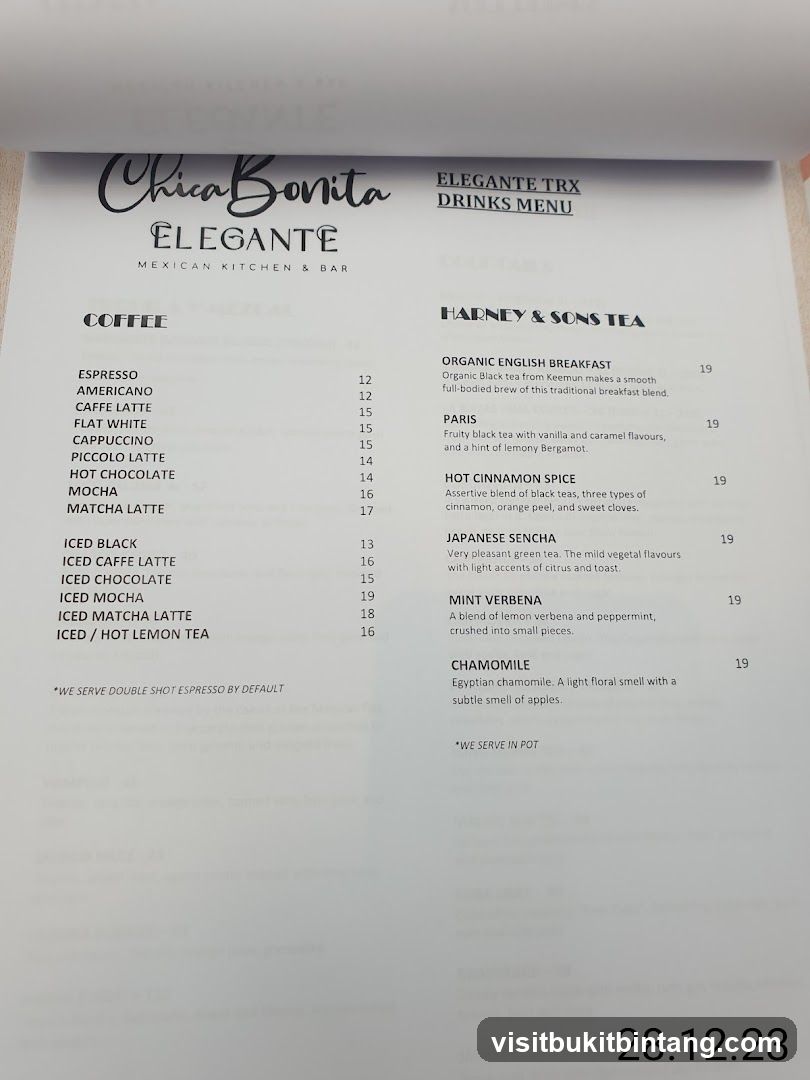 Elegante TRX Drinks Menu