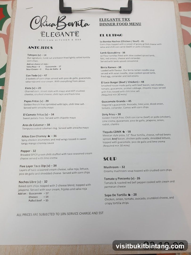 ELEGANTE TRX DINNER FOOD MENU
