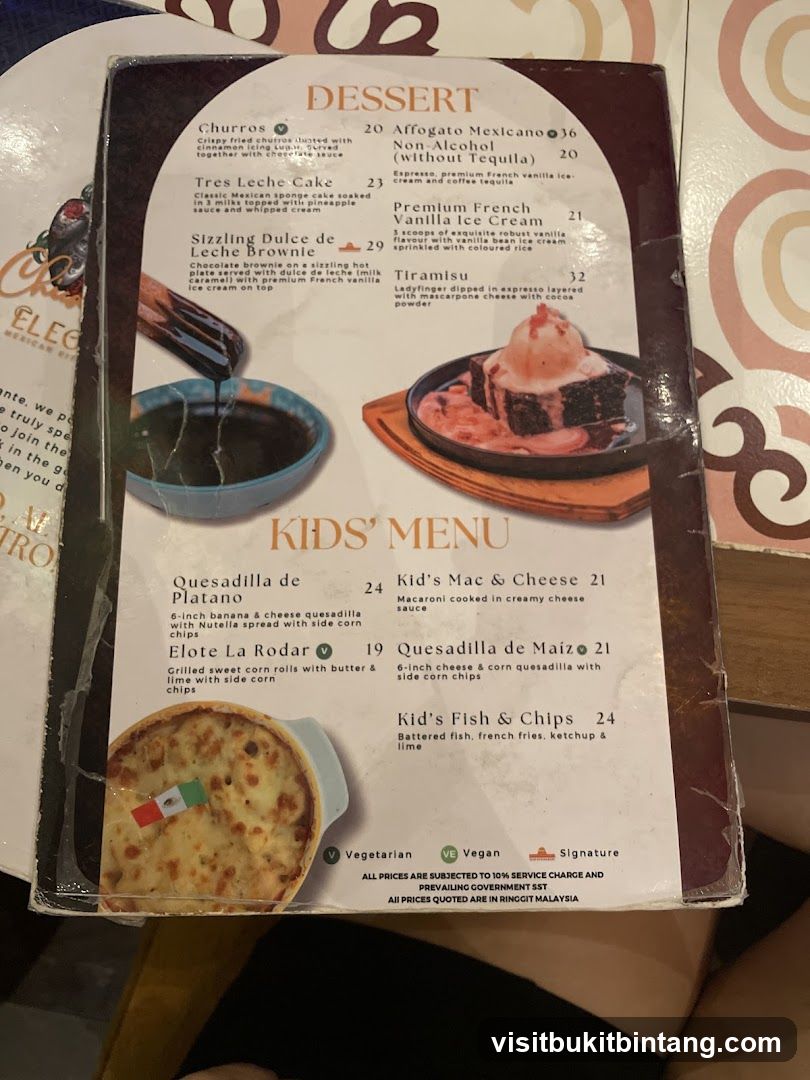 Dessert and Kids Menu