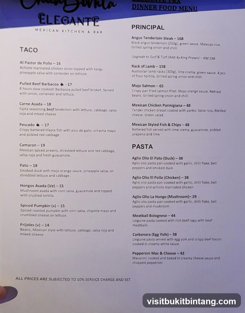 ELEGANTE DINNER FOOD MENU
