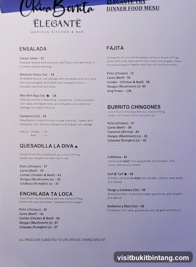 ELEGANTE TRX DINNER FOOD MENU