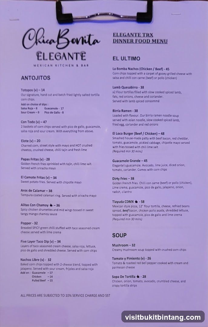 ELEGANTE TRX DINNER FOOD MENU