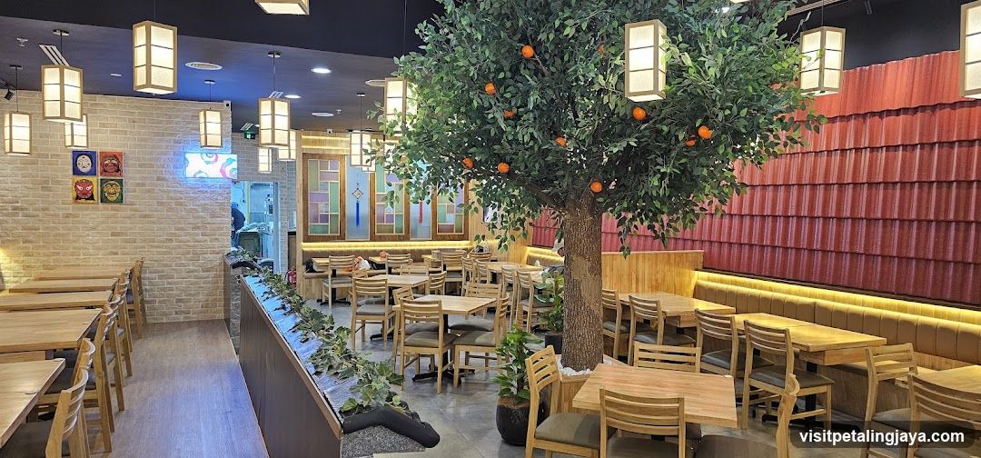 Restaurant Interior with Orange Tree