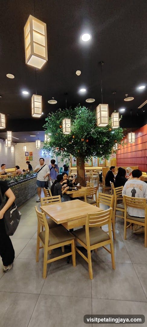 Restaurant Interior with Tree Centerpiece