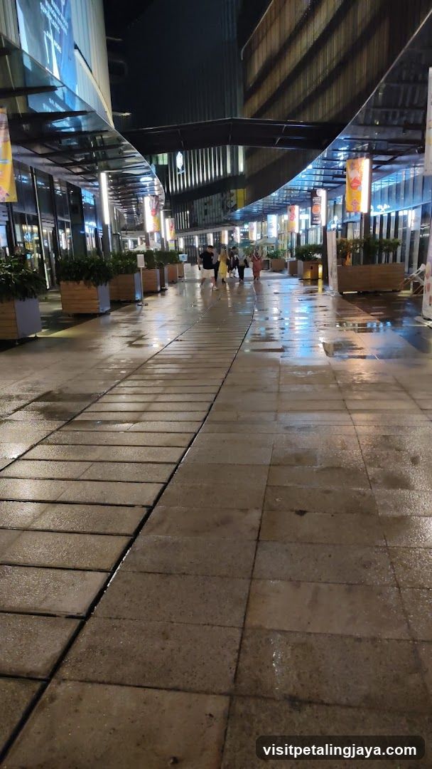 Nighttime Wet Pedestrian Walkway