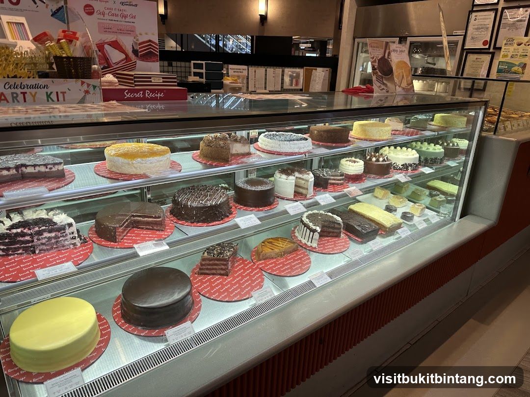 Cakes in a display case