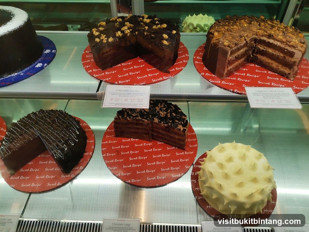 Cakes in a display case