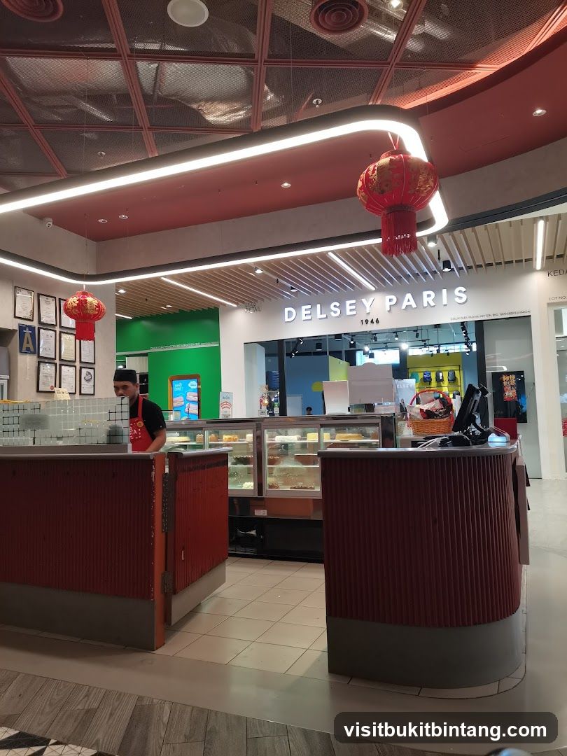 Interior of a store with a display counter and signage