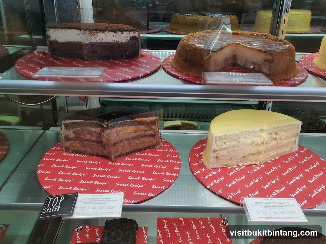 Cakes in a display case