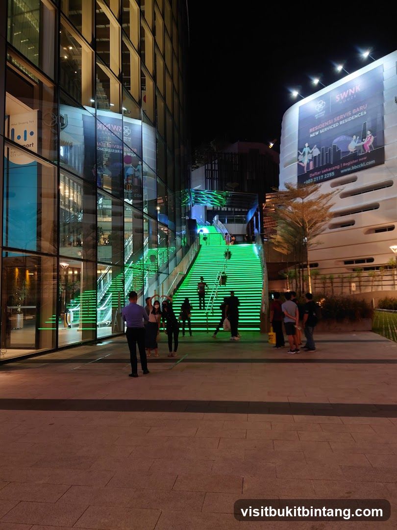 Modern Building Exterior with Illuminated Staircase