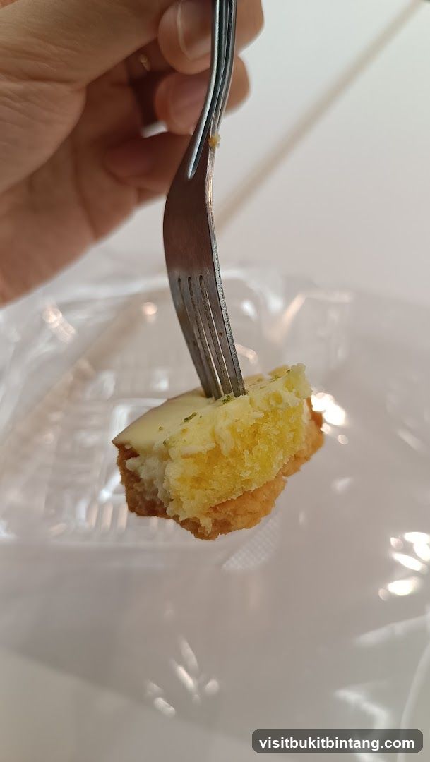 Close-up of a fork picking up a slice of cake