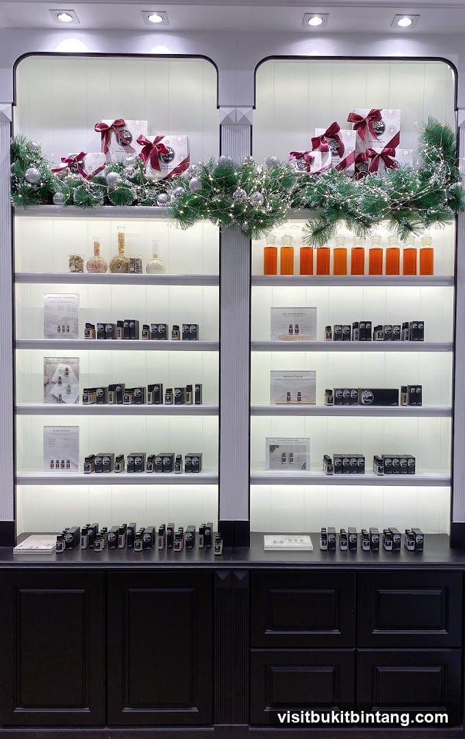 Christmas Display of Perfume Bottles and Gift Boxes