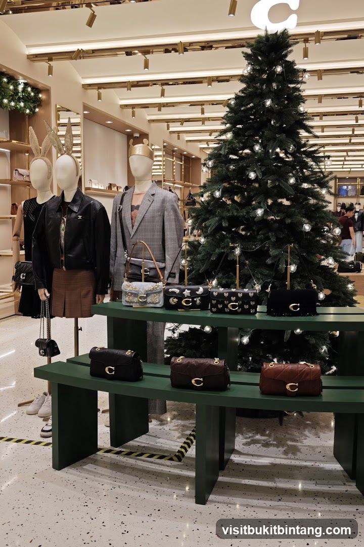Coach Store Display with Christmas Tree