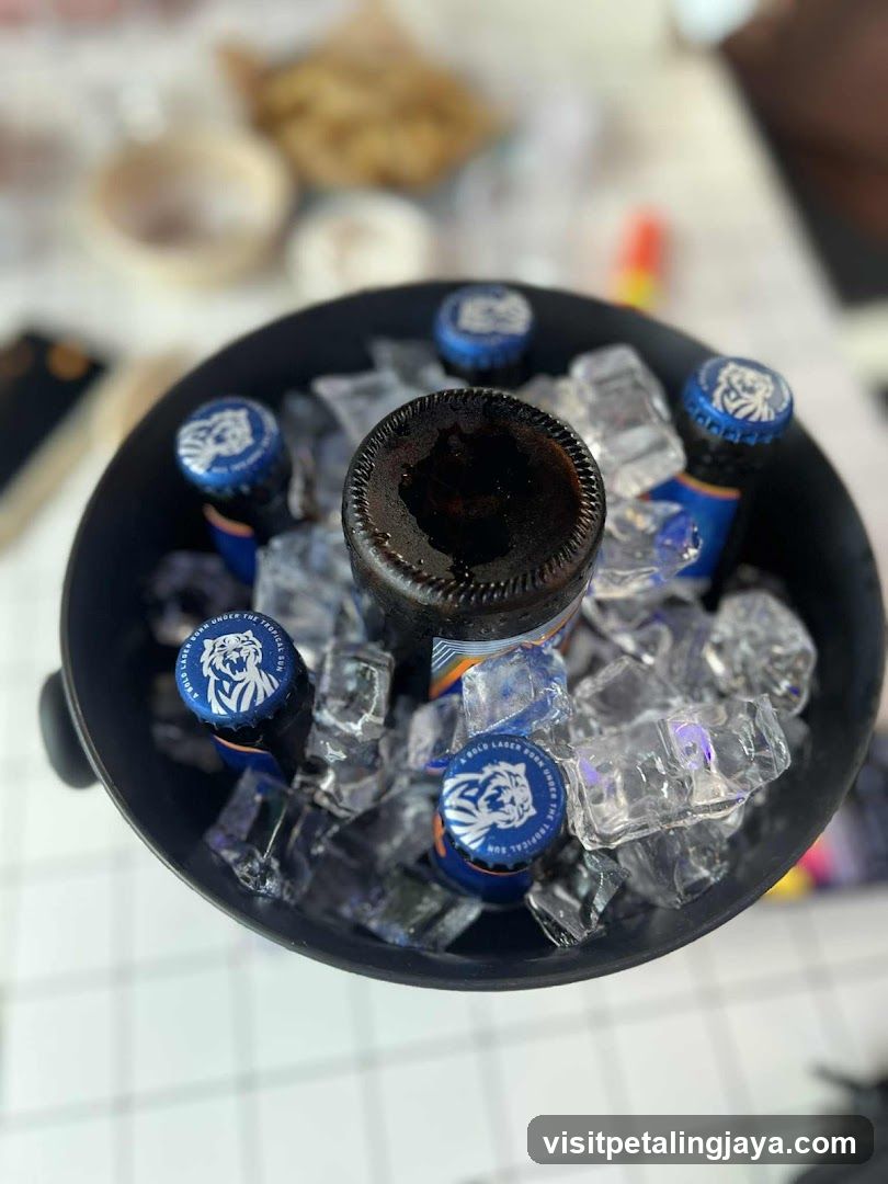 Beer bottles in ice bucket