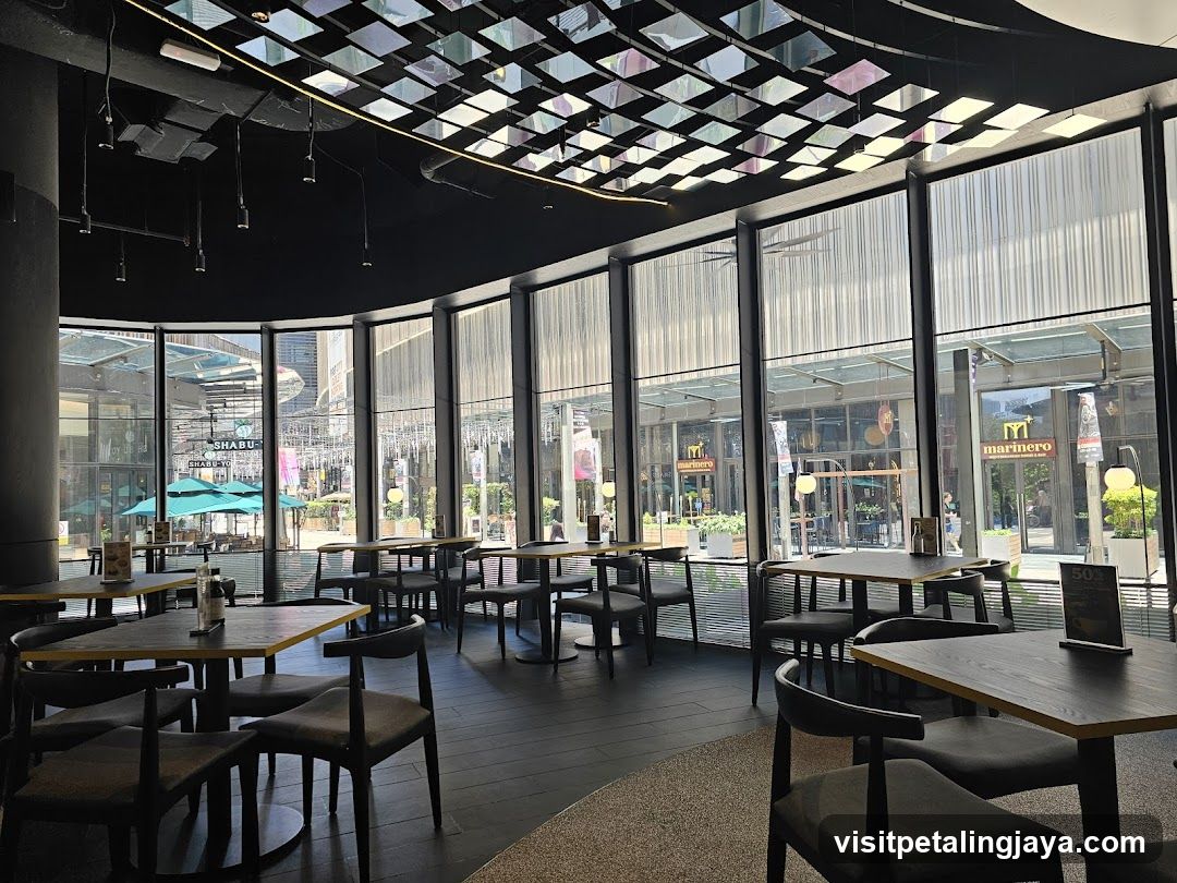 Modern Cafe Interior with Large Windows