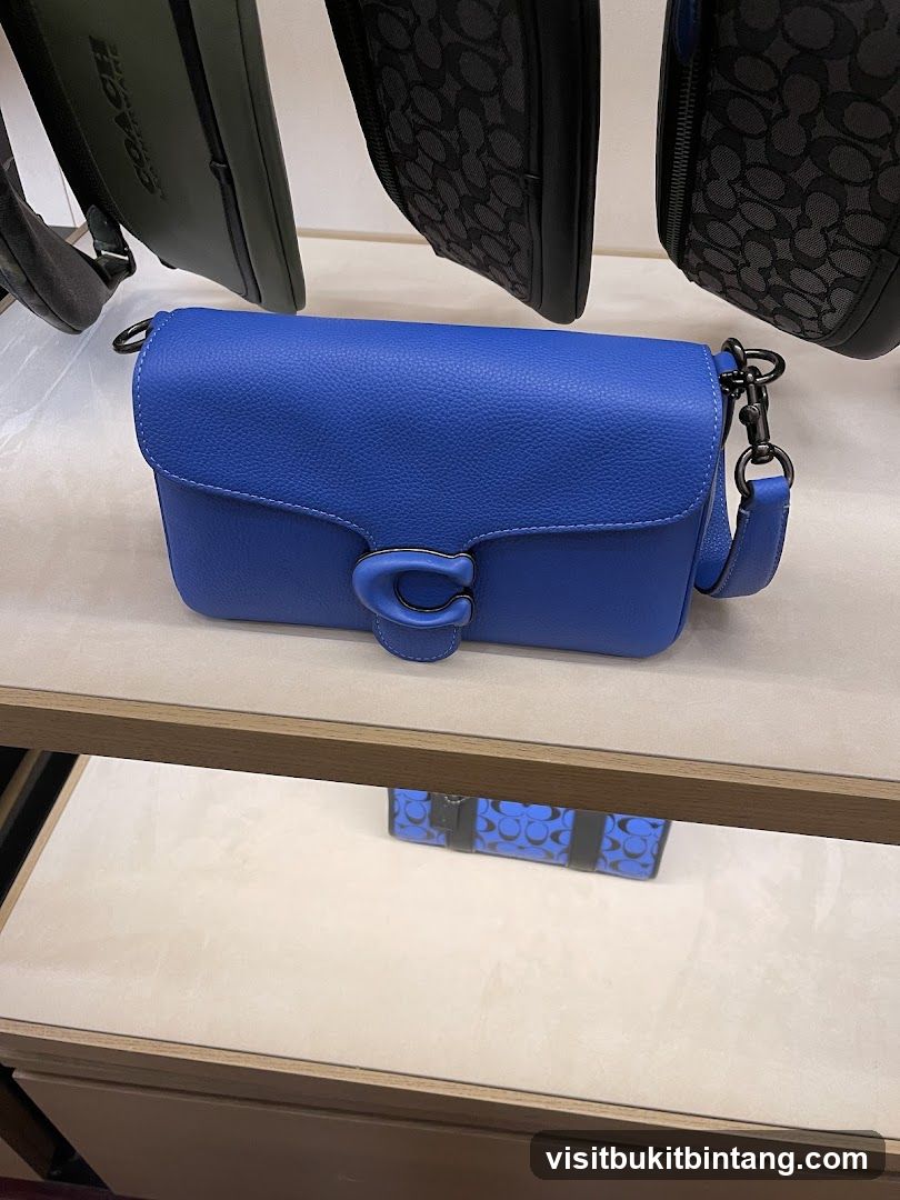 Blue handbag on display