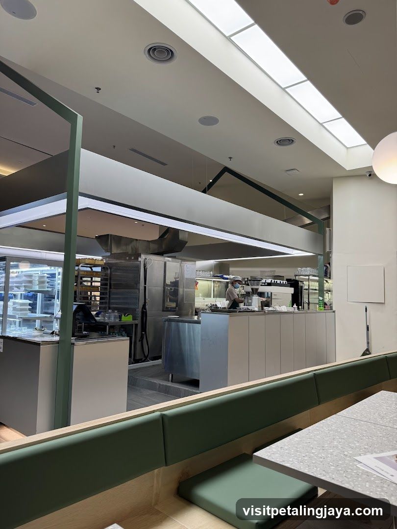 Modern Cafe Interior with Open Kitchen