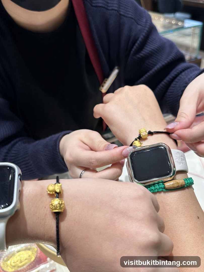 Trying on bracelets