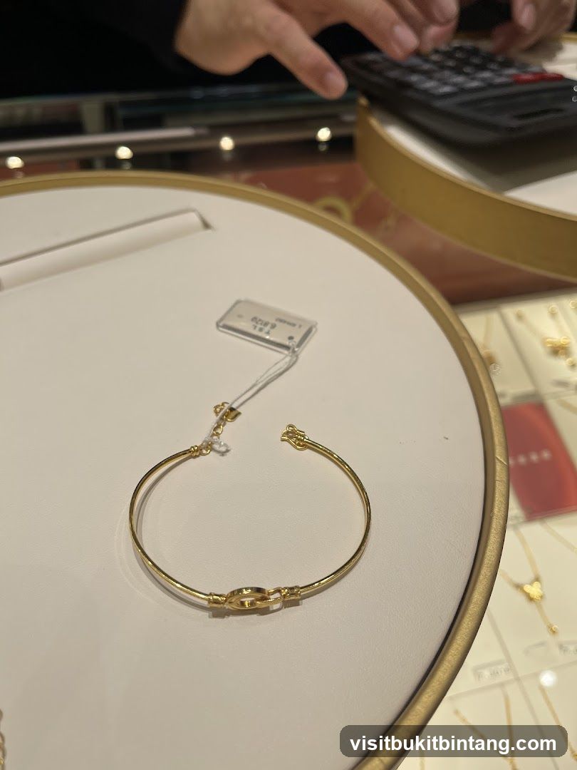 Gold bracelet on display