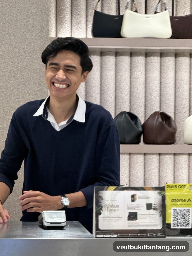 Smiling employee at a counter