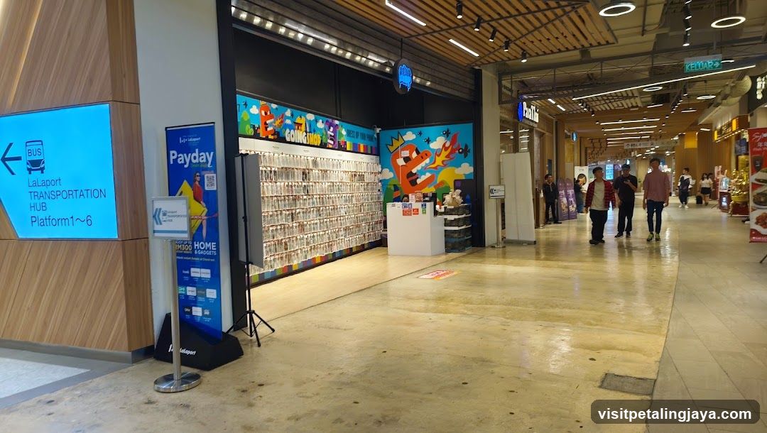 Shopping Mall Interior with Storefronts and Signage