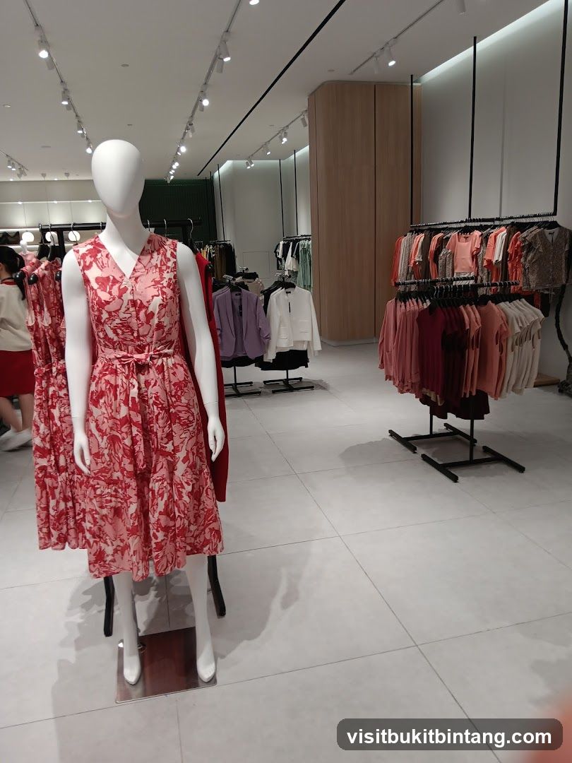 Clothing store interior with mannequins and racks of clothes