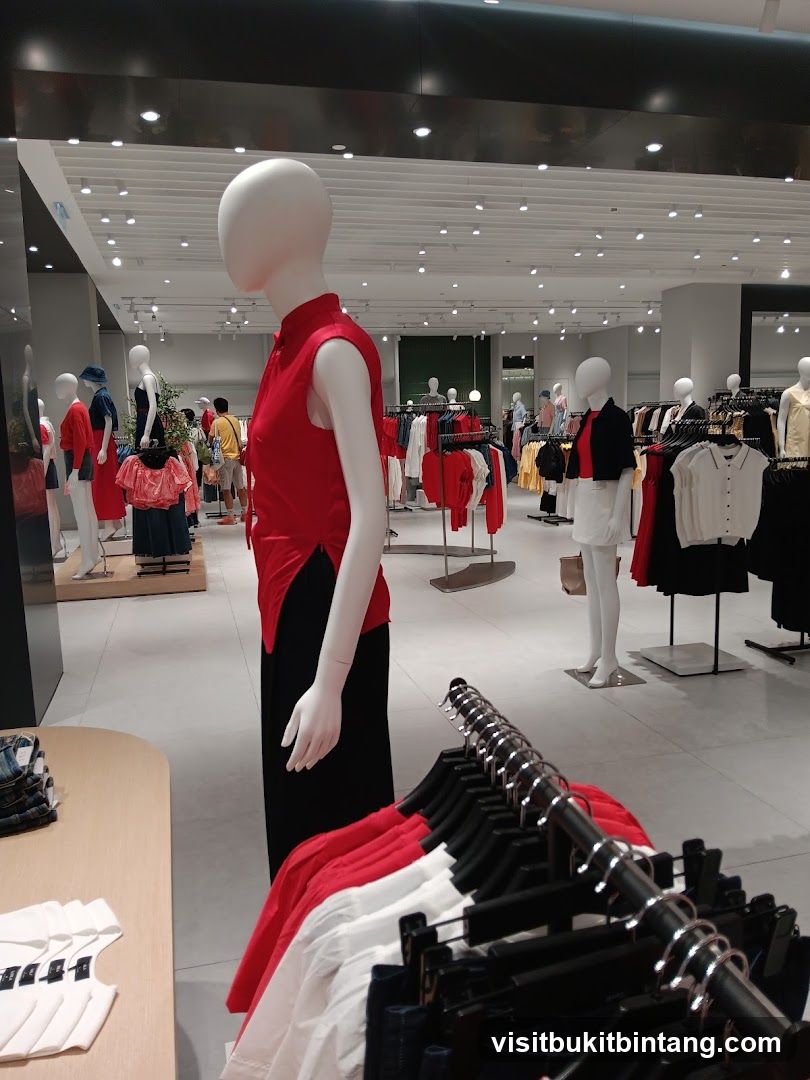 Clothing store interior with mannequins and racks of clothes