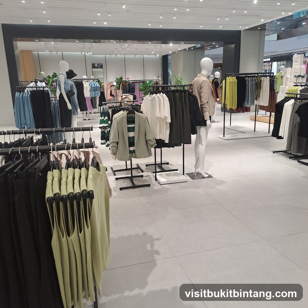 Clothing store interior with mannequins and racks of clothes