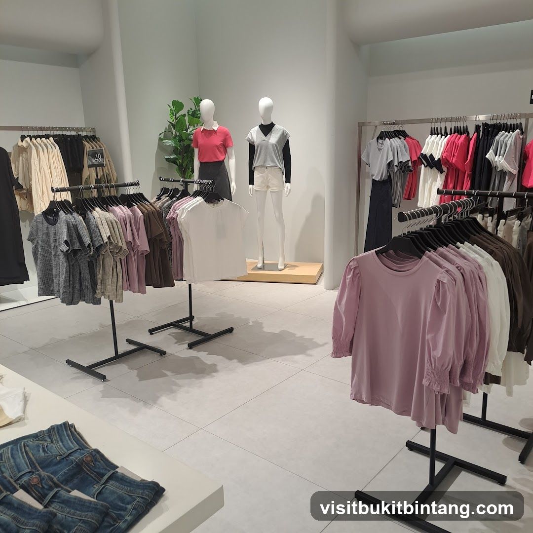 Clothing store interior with mannequins and racks of clothes