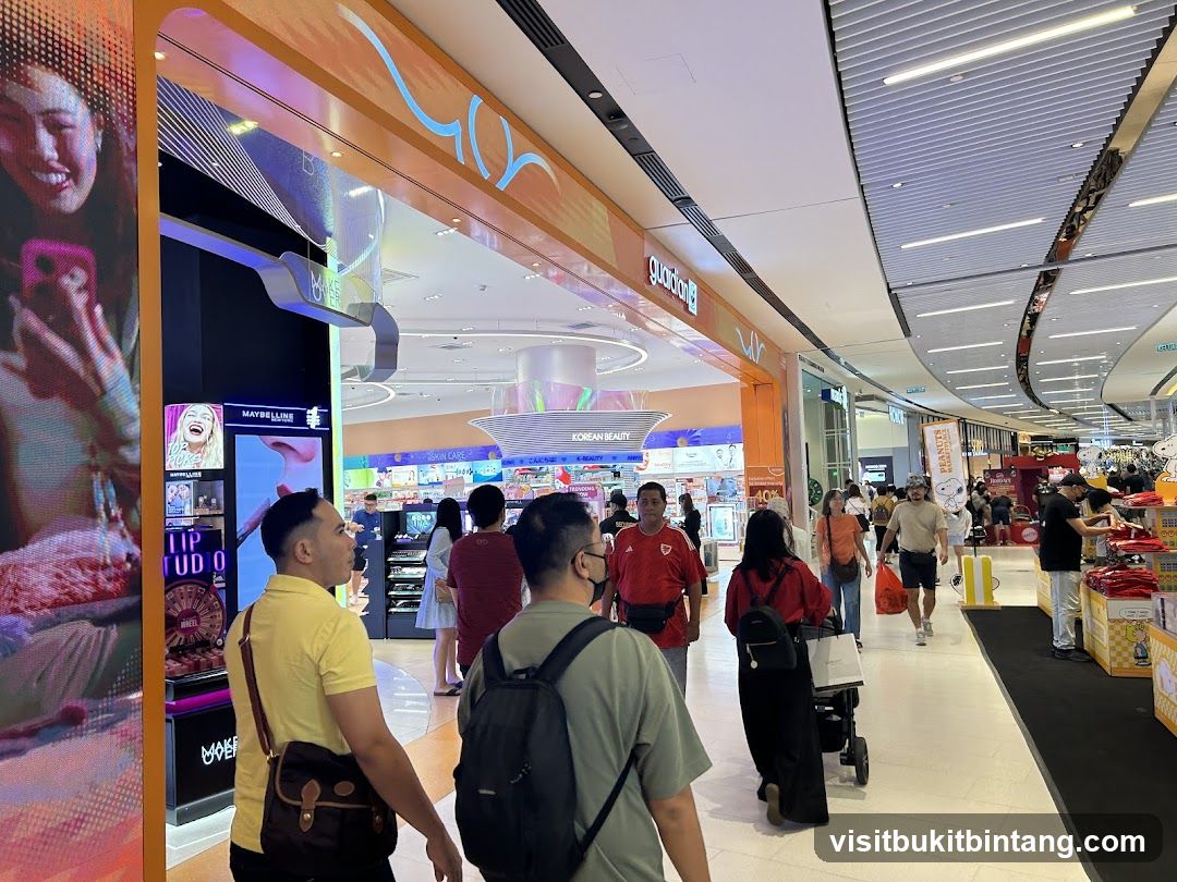 Mall Interior with Shops and Shoppers