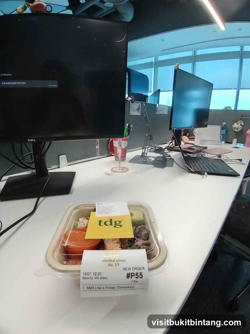 Office Desk with Takeaway Meal