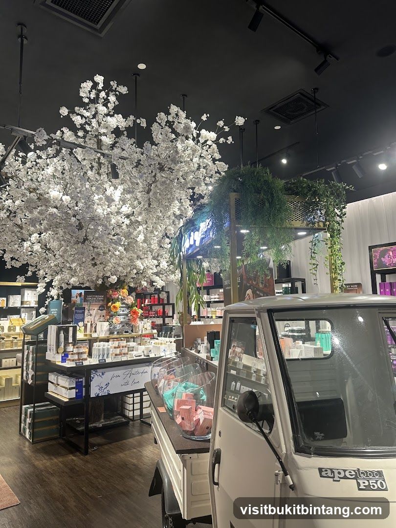Interior of a store with decorative elements and products